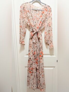 En Focus Floral Wrap Maxi Dress in Peach and Beige